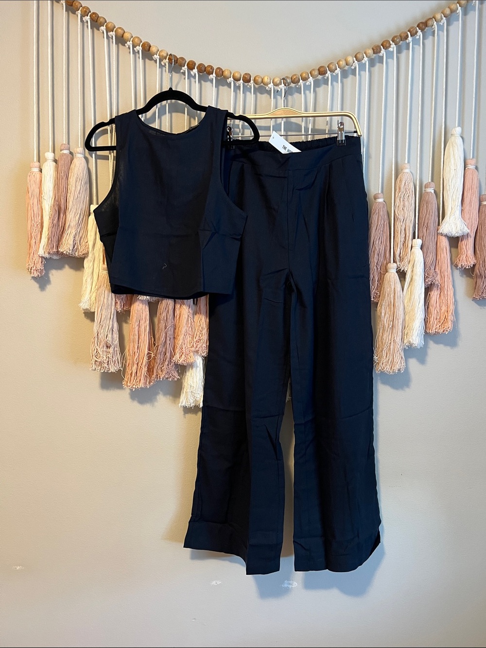 The Workshop Blue  Wide-Leg Pants with Matching Crop Top - Women’s Two-Piece Set